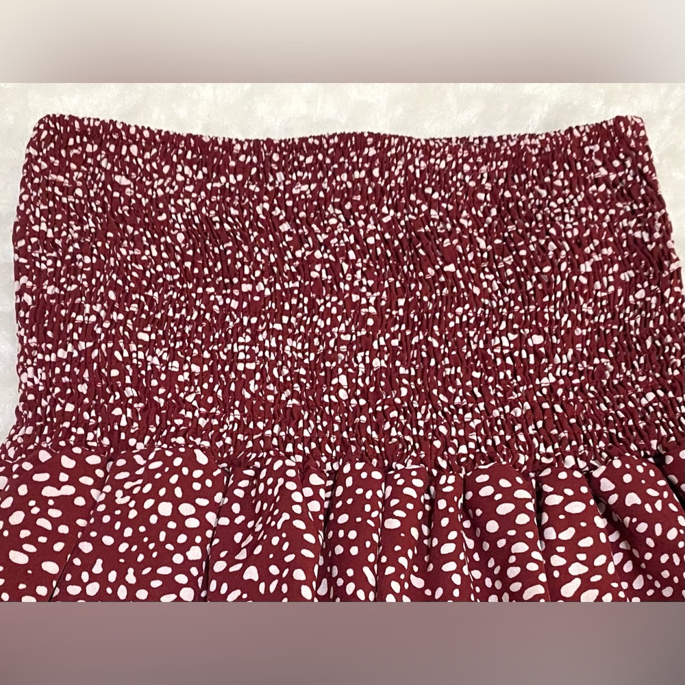 Romwe Womens S Dark Red White Polka Dot Ruffle Skirt Boho Y2K Preppy Feminine - Picture 3 of 10